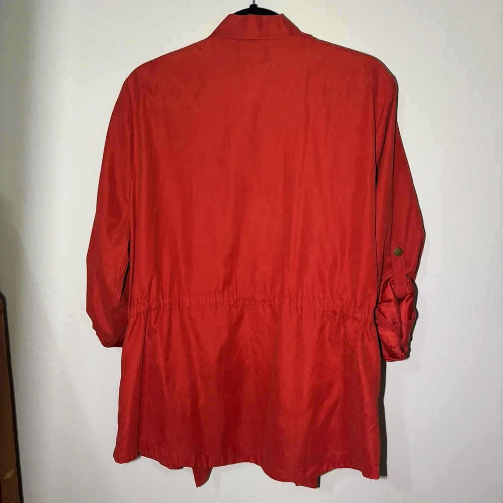 Umgee Red Utility Jacket with Relaxed‎ Fit and Open Front Drapey